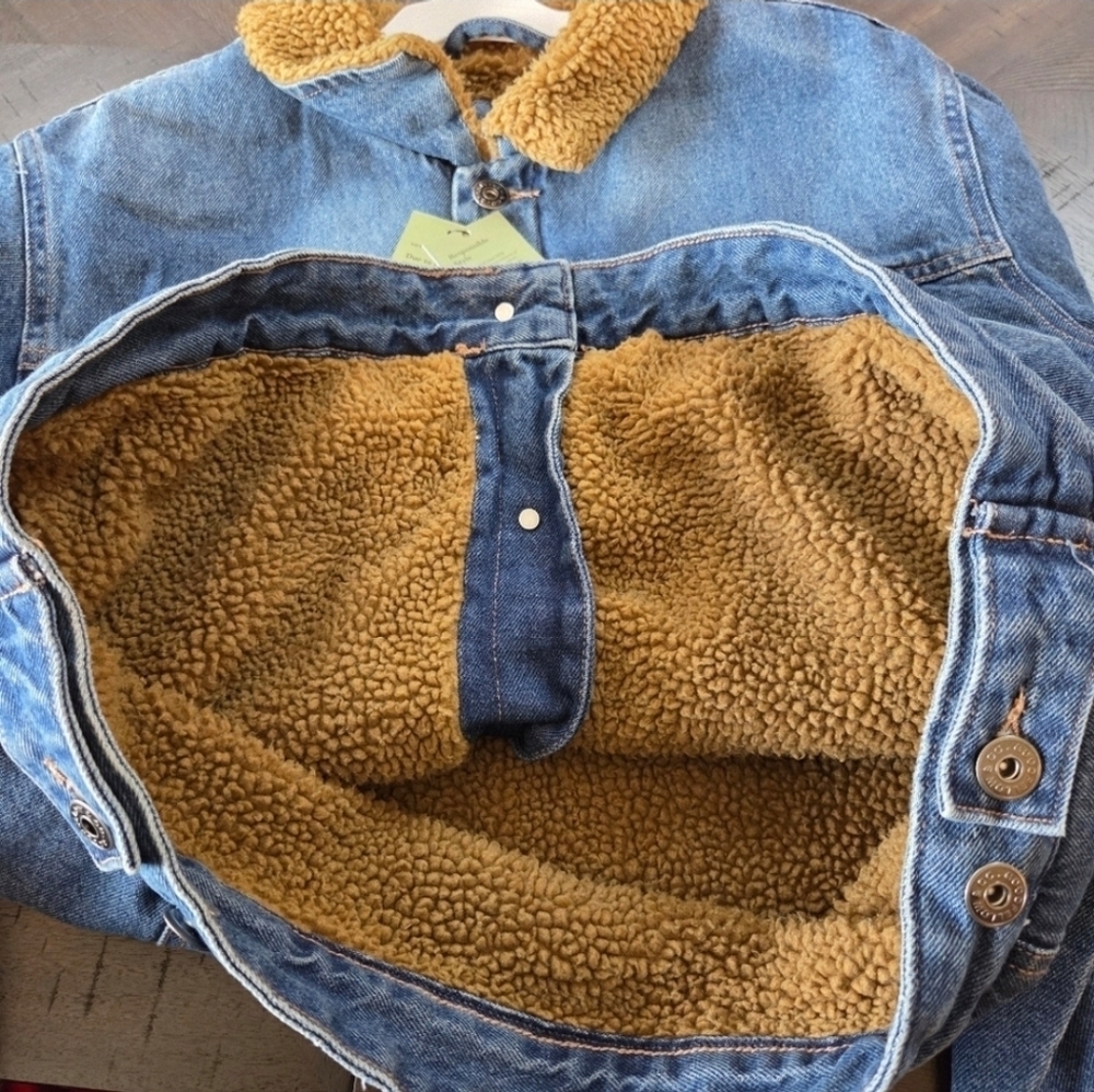 Sherpa-Lined Denim Trucker Jacket/Coat Men's Size Large New Fall Winter Outdoor - Picture 9 of 10